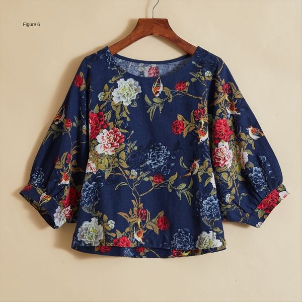 autumn and shirt ethnic style literary style printed seven-point sleeve round collar cotton linen ethnic cotton and linen loose women, White
autumn and shirt ethnic style literary style printed seven-point sleeve round collar cotton linen ethnic cotton and linen loose women, White