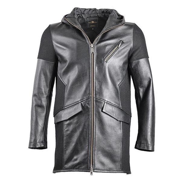 men's leather & faux 2021 hooded patchwork genuine long coat men smart causla woolen cow windbreaker real jacket male, Black
men's leather & faux 2021 hooded patchwork genuine long coat men smart causla woolen cow windbreaker real jacket male, Black