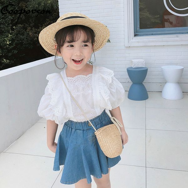 gooporson korean little girls outfits lace flower embroidery white denim skirt toddler girl clothing set cute kids outfits t200707
gooporson korean little girls outfits lace flower embroidery white denim skirt toddler girl clothing set cute kids outfits t200707