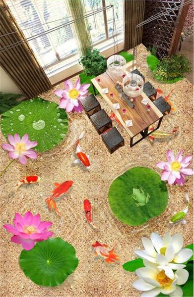 custom wallpaper 3d exquisite floor mural stereo lotus fish sand floor painting