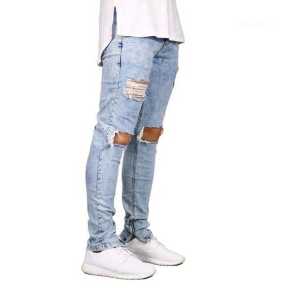men jeans stretch destroyed ripped design fashion ankle zipper skinny jeans for men1, Blue
men jeans stretch destroyed ripped design fashion ankle zipper skinny jeans for men1, Blue