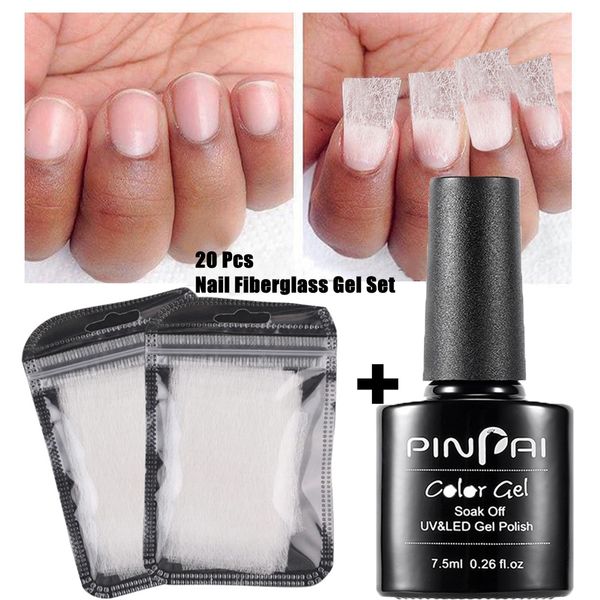 7.5ml nail extension glue + 20 pcs nail extension fiberglass (fiber glass silk nails wrap stickers form) art tools, Red;pink