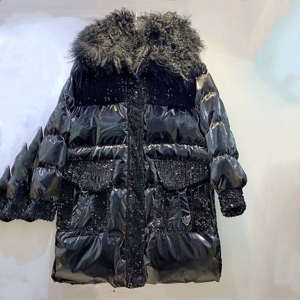 natural lamb fur collar long parka women winter jacket street warm coat down padded women's sequined thick padded jacket parka, Black
natural lamb fur collar long parka women winter jacket street warm coat down padded women's sequined thick padded jacket parka, Black