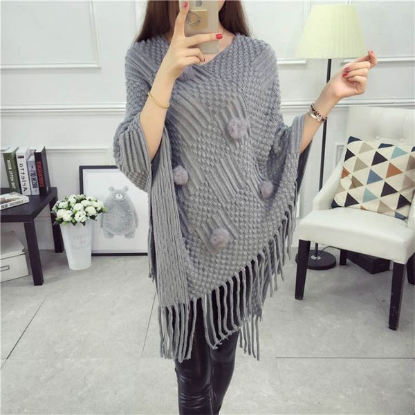 autumn plush ball tassel long knitwear solid loose sweater v-neck knit jumper poncho wrap cloak cape pullover warm batwing coat, White;black
autumn plush ball tassel long knitwear solid loose sweater v-neck knit jumper poncho wrap cloak cape pullover warm batwing coat, White;black