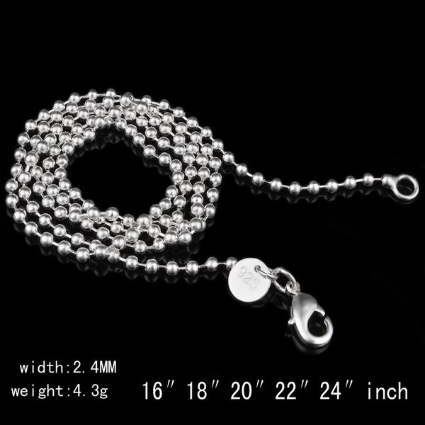 2.4mm ball chain 925 sterling silver beads women jewelry diy making fashion mens lobster clasp chain necklaces gifts 16-18 20 22 24 inch
2.4mm ball chain 925 sterling silver beads women jewelry diy making fashion mens lobster clasp chain necklaces gifts 16-18 20 22 24 inch