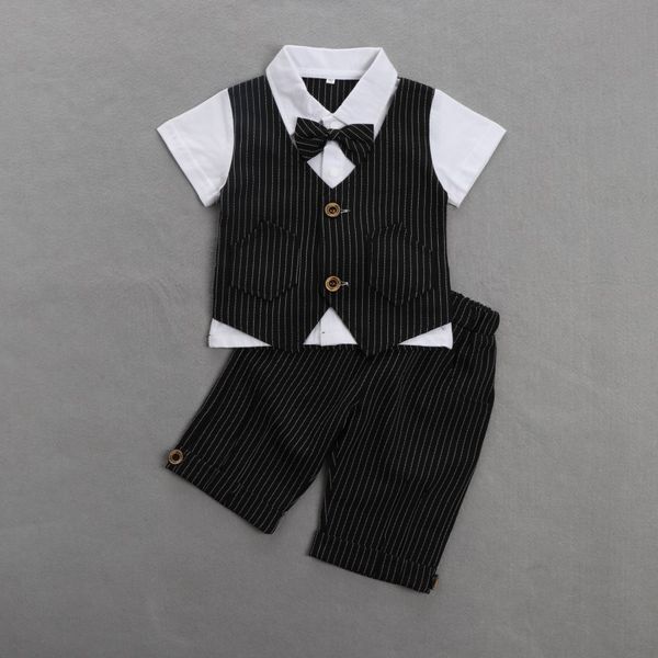 

baby boys summer clothing sets baby boys stripe clothes bow + shorts 2 pc suit infant gentleman outfits, White