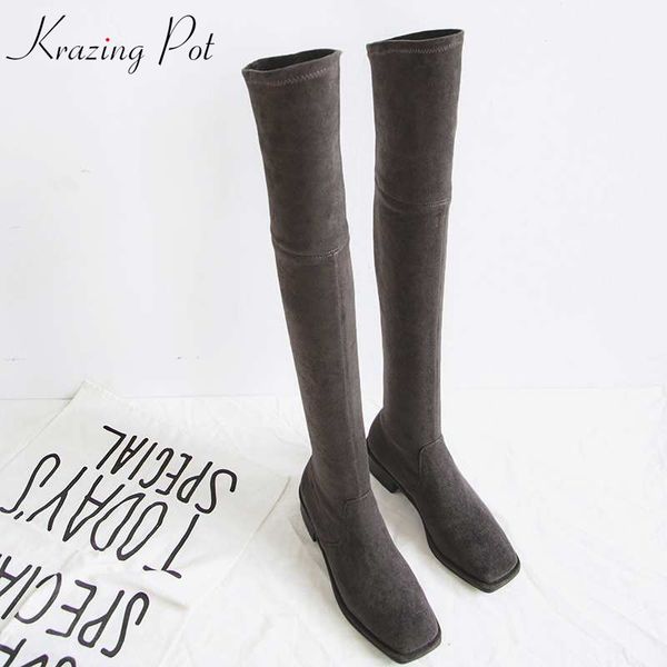 krazing pot 2018 kid suede velvet materal thigh high stretch boots med heel square toe equestrian oxford over-the-knee boots l90, Black
krazing pot 2018 kid suede velvet materal thigh high stretch boots med heel square toe equestrian oxford over-the-knee boots l90, Black