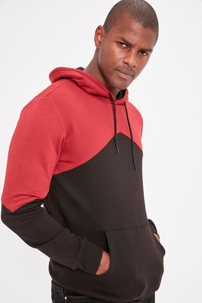 

trendyol burgundy men 's hooded kangaroo pocket long sleeve new sweatshirt tmnaw20sw0212, Black