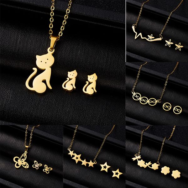 cute cat butterfly jewelry set stainless steel animal infinity 8 stars heart pendant necklace earrings set friends gift, Silver
cute cat butterfly jewelry set stainless steel animal infinity 8 stars heart pendant necklace earrings set friends gift, Silver