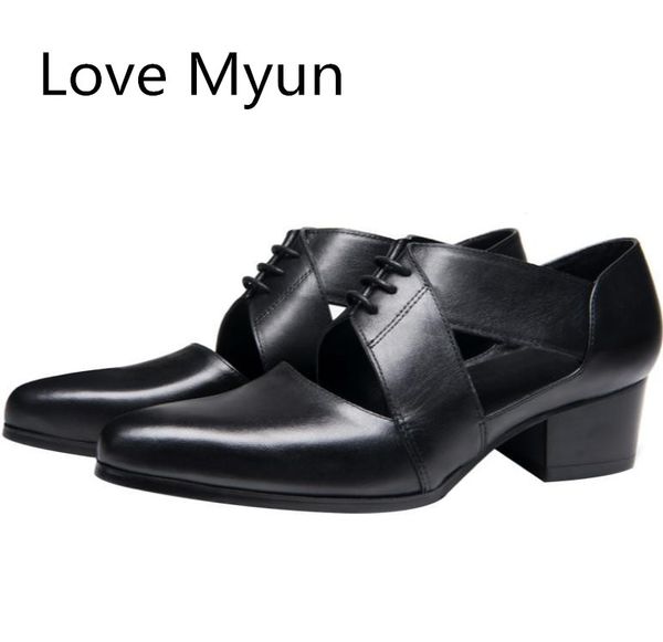 men sandals 5cm high heels men's casual shoes pointed toe laces genuine leather sandals summer classic oxford dress shoes sandal, Black
men sandals 5cm high heels men's casual shoes pointed toe laces genuine leather sandals summer classic oxford dress shoes sandal, Black