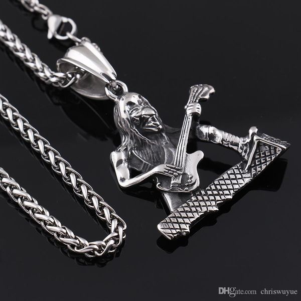 vintage hallowmas skull ghost primitive man playing guitar pendant necklace men stainless steel jewelry pendants & necklaces np73, Silver
vintage hallowmas skull ghost primitive man playing guitar pendant necklace men stainless steel jewelry pendants & necklaces np73, Silver