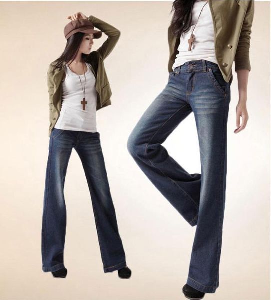 women no stretch long denim straight pants plus size wide leg flare jeans fashion loose denim trousers with/without lining, Blue
women no stretch long denim straight pants plus size wide leg flare jeans fashion loose denim trousers with/without lining, Blue