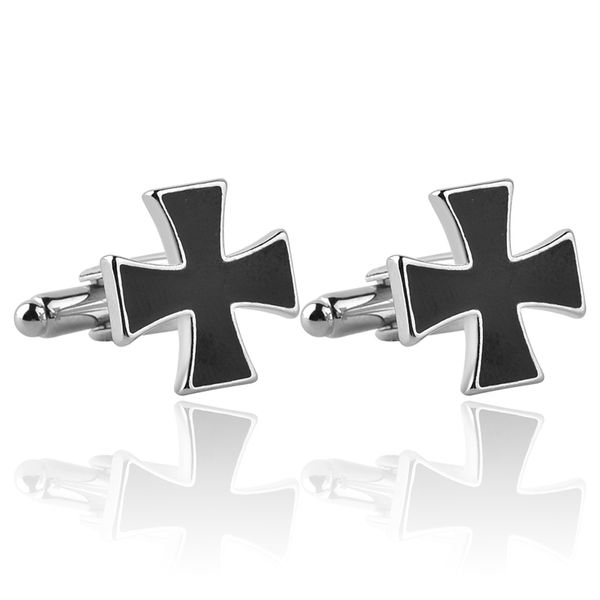 

assassins creed knights templar cufflinks black enamel christian cross french shirt cuff link accessories for men wedding business gift, Silver