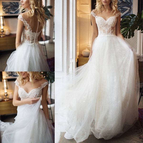 excellent bohemian a line wedding dress off the shoulder lace appliques beads covered button long tulle beach bridal gown, White
excellent bohemian a line wedding dress off the shoulder lace appliques beads covered button long tulle beach bridal gown, White