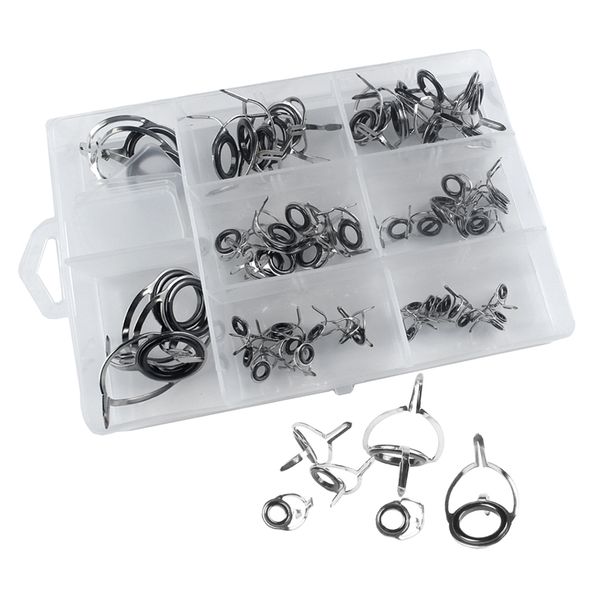 60pcs stainless steel fishing rod guides tip rings rod repair kit with box
60pcs stainless steel fishing rod guides tip rings rod repair kit with box