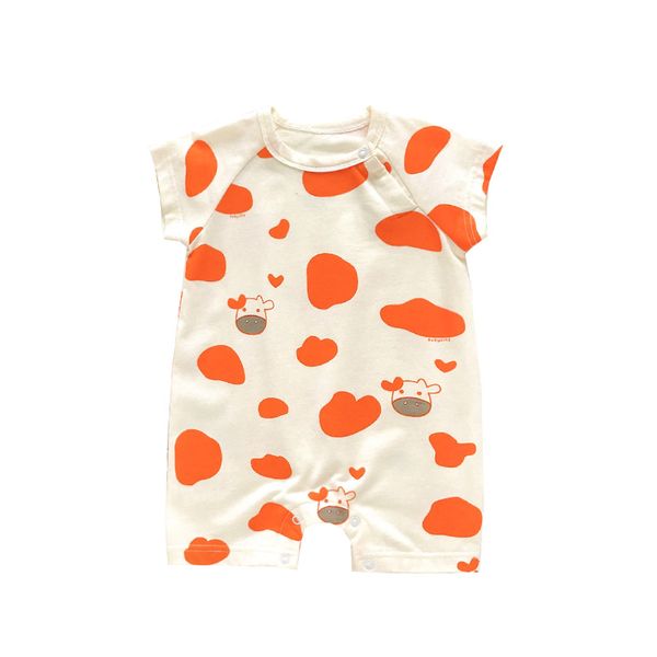 newborn cute cow print romper summer baby short-sleeved wear, Blue