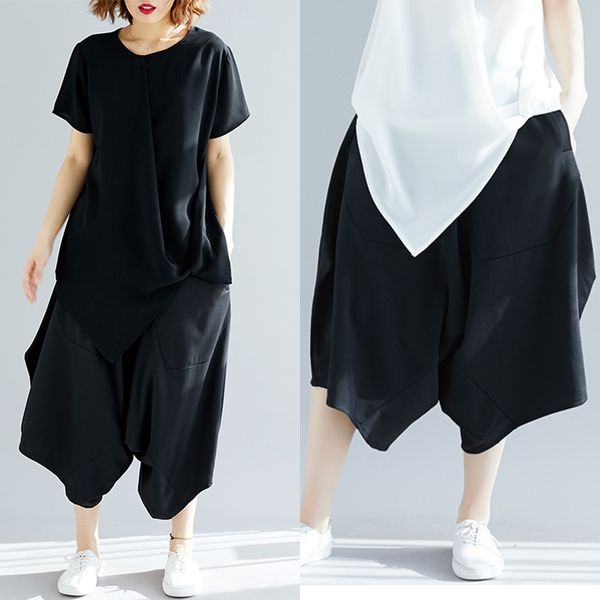 2020 spring and summer lager size casual capris elastic waist loose-fit comfortable irregular divided capris women's, Black;white
2020 spring and summer lager size casual capris elastic waist loose-fit comfortable irregular divided capris women's, Black;white
