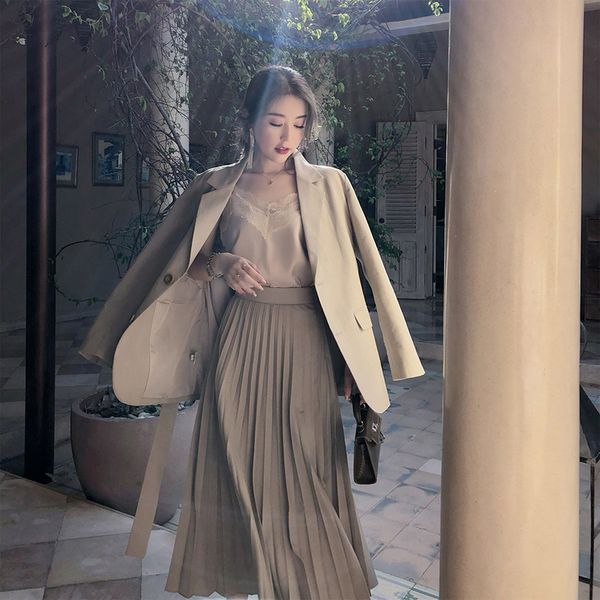 work dresses office lady style 2 pcs women set sashes blazer + high waist pleated skirt fashion suit women's korean street, White;black
work dresses office lady style 2 pcs women set sashes blazer + high waist pleated skirt fashion suit women's korean street, White;black