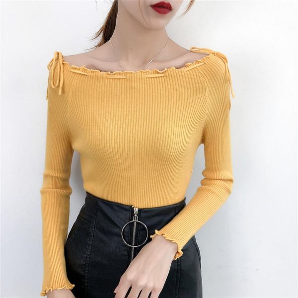 2019 new women shirts knitting shoulder draw string sweater a word blouse shirt white purple yellow black 330
2019 new women shirts knitting shoulder draw string sweater a word blouse shirt white purple yellow black 330