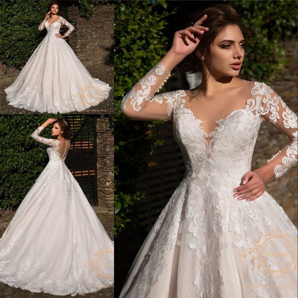 robe de mariée великолепная кружева свадебные платья бальные длинными рукавами v шеи sheer назад очаровательная дубай невесты платье сшитое, White 
robe de mariée великолепная кружева свадебные платья бальные длинными рукавами v шеи sheer назад очаровательная дубай невесты платье сшитое, White