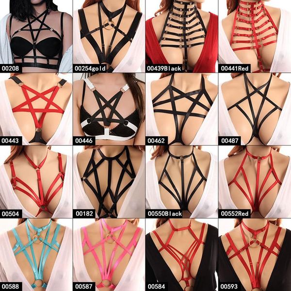 

red strappy harness bra women body cage bralette crop punk goth bondage lingerie plus size festival rave wear garter, Black;white