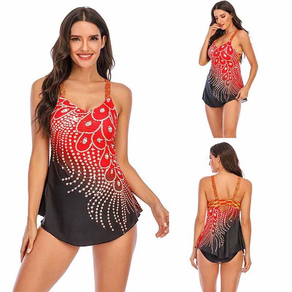 women feather print tankini swimwear with brief swim costume two piece tummy control swimsuit high waist bathing suit plus size, White;black
women feather print tankini swimwear with brief swim costume two piece tummy control swimsuit high waist bathing suit plus size, White;black