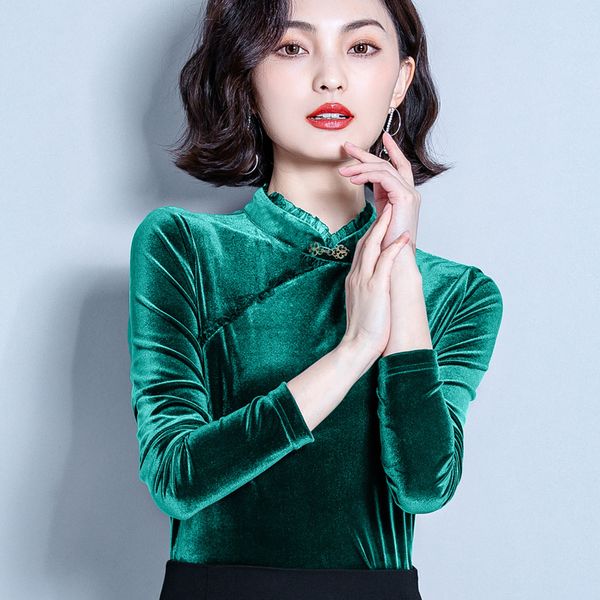 women's blouses & shirts 2021 autumn women stand neck full sleeve slim pleuchep western style blouse shirt red green black 610, White 
women's blouses & shirts 2021 autumn women stand neck full sleeve slim pleuchep western style blouse shirt red green black 610, White