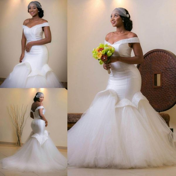 charming mermaid beaded wedding dresses off the shoulder bridal gowns sequined trumpet sweep train corset vestidos de novia, White
charming mermaid beaded wedding dresses off the shoulder bridal gowns sequined trumpet sweep train corset vestidos de novia, White