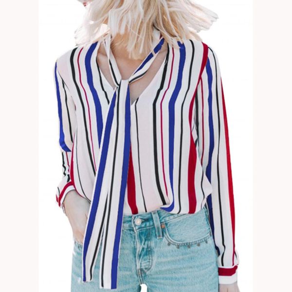 autumn women shirt cuffed long sleeve v-neck shirt stripe print female streetwear clothing femme blusas shirts 2019 spring, White 
autumn women shirt cuffed long sleeve v-neck shirt stripe print female streetwear clothing femme blusas shirts 2019 spring, White
