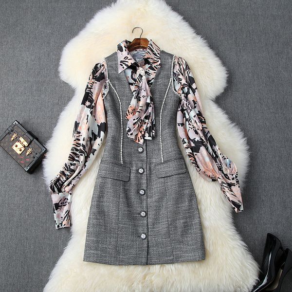 autumn 2019 new european and american women's wear printed shirt with long sleeves beaded tank dress two-piece, Black;gray
autumn 2019 new european and american women's wear printed shirt with long sleeves beaded tank dress two-piece, Black;gray