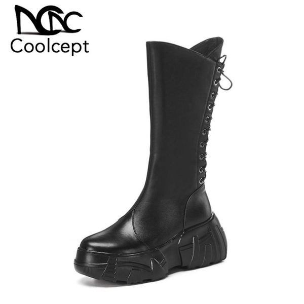 coolcept winter mid calf boots women genuine leather wedges shoes women cross strap zipper casual platform boots size 34-39, Black
coolcept winter mid calf boots women genuine leather wedges shoes women cross strap zipper casual platform boots size 34-39, Black