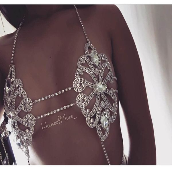 

popular trendy high quality glittering shiny beautiful full rhinestones crystal flower fashion sexy bra body chain jewelry