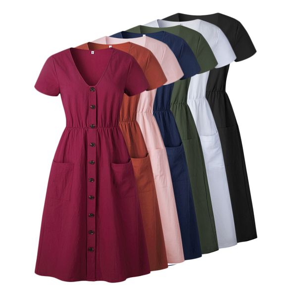 woman dresses women clothing summer cotton vintage dress women tunic short sleeve solid pink midi dresses casual vestidos dresses, Black;gray
woman dresses women clothing summer cotton vintage dress women tunic short sleeve solid pink midi dresses casual vestidos dresses, Black;gray