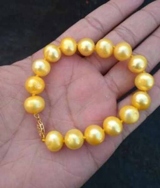 large 7.5 "-8" 11-12mm genuine south sea gold pearl bracelet gold brooch, Black
large 7.5 "-8" 11-12mm genuine south sea gold pearl bracelet gold brooch, Black