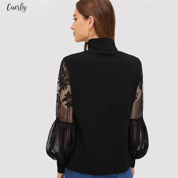 women black high neck lace lantern sleeve fashion mesh blouse womens long sleeve pattern printing ladies, White
women black high neck lace lantern sleeve fashion mesh blouse womens long sleeve pattern printing ladies, White