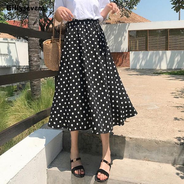 fashion womens high waist a-line skirt ladies polka dot printing flared midi skirt summer women casual beach #3, Black 
fashion womens high waist a-line skirt ladies polka dot printing flared midi skirt summer women casual beach #3, Black