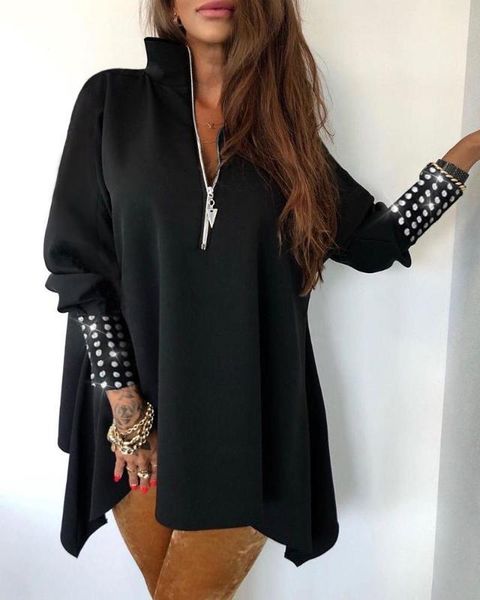 studed lantern sleeve zipper front blouse women stand collar long sleeve casual blouse, White
studed lantern sleeve zipper front blouse women stand collar long sleeve casual blouse, White