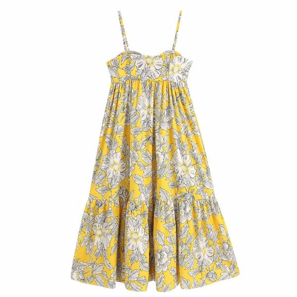 new 2020 women fashion floral print spaghetti strap yellow dress big swing sling vestido femme summer casual long dresses ds3611, Black;gray
new 2020 women fashion floral print spaghetti strap yellow dress big swing sling vestido femme summer casual long dresses ds3611, Black;gray