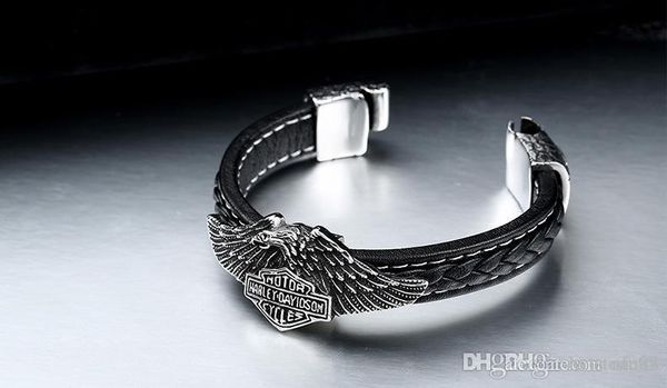 european and american big jewelry stainless steel locomotive style men's leather eagle letter bracelet titanium steel bully skull brace, Black
european and american big jewelry stainless steel locomotive style men's leather eagle letter bracelet titanium steel bully skull brace, Black