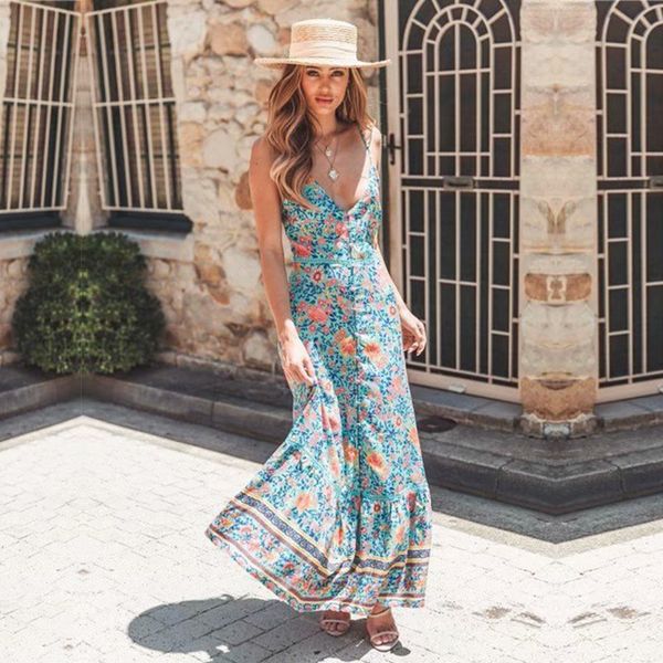 yinlinhe blue floral long maxi bohemian dress women cotton strap v neck summer dress beach backless button vestido 843, Black;gray
yinlinhe blue floral long maxi bohemian dress women cotton strap v neck summer dress beach backless button vestido 843, Black;gray