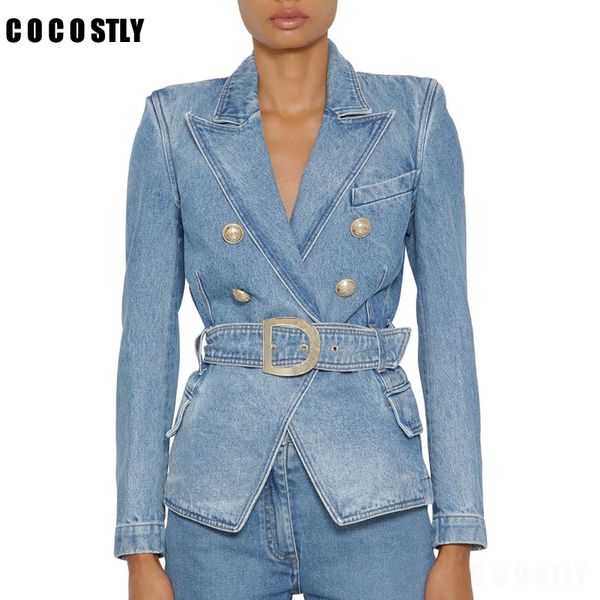 autumn new classic denim suit for women double breasted jean blazer jacket women casual long sleeve with belt denim coat, White;black
autumn new classic denim suit for women double breasted jean blazer jacket women casual long sleeve with belt denim coat, White;black