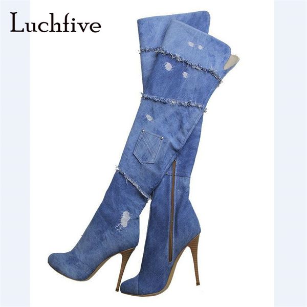 new arrival denim over the knee boots thin high heels pointy toe shoes women blue fashion long boots zipper botas mujer, Black
new arrival denim over the knee boots thin high heels pointy toe shoes women blue fashion long boots zipper botas mujer, Black