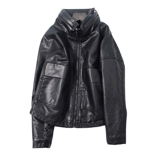 retro texture stand collar was thin leather locomotive jacket female street style big pockets leather jackets wq2423, Black
retro texture stand collar was thin leather locomotive jacket female street style big pockets leather jackets wq2423, Black
