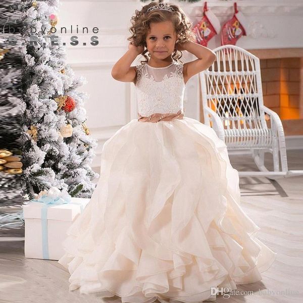 2019 new lace white ivory flower girls dresses sheer jewel neck with sash ruffles party princess kids party birthday communion gowns ba2194, White;blue
2019 new lace white ivory flower girls dresses sheer jewel neck with sash ruffles party princess kids party birthday communion gowns ba2194, White;blue