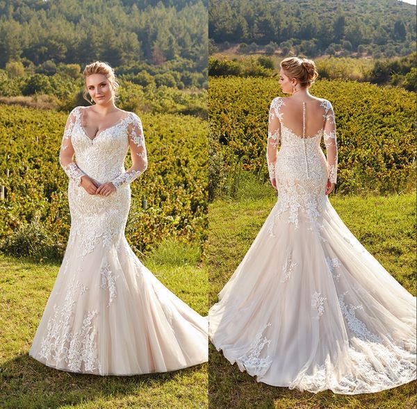плюс размер с длинным рукавом русалка свадебные платья v шеи покрыты кнопка sheer обратно свадебное платье кружева аппликации сад свадебное, White
плюс размер с длинным рукавом русалка свадебные платья v шеи покрыты кнопка sheer обратно свадебное платье кружева аппликации сад свадебное, White