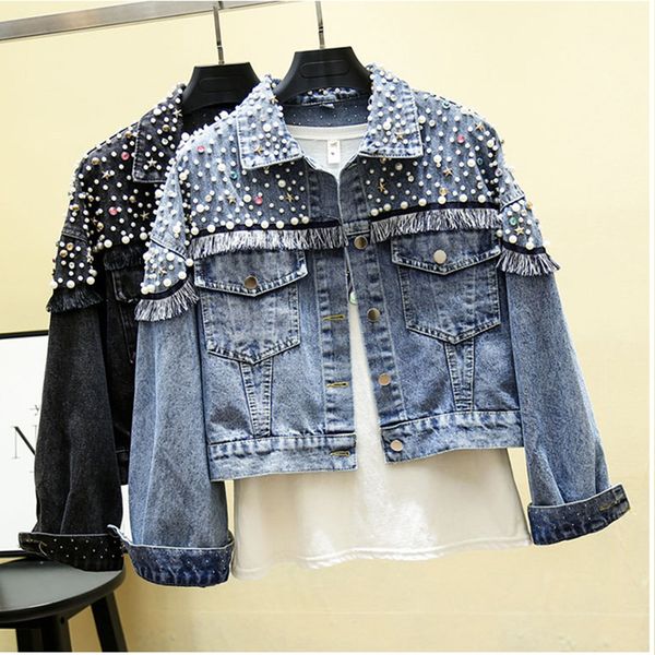 casual beading tassel denim jacket women korean style fashion streetwear drilling cropped ladies coats and jackets womens, Black;brown
casual beading tassel denim jacket women korean style fashion streetwear drilling cropped ladies coats and jackets womens, Black;brown