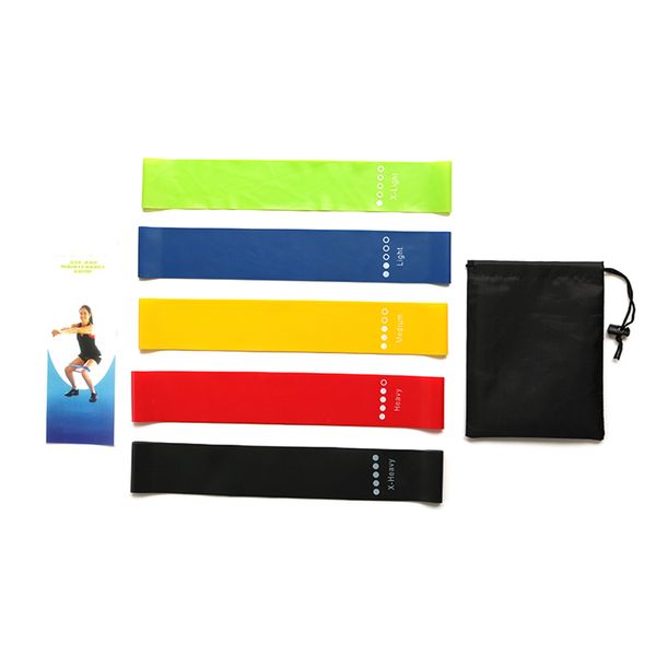 Elastic Yoga Rubber Resistance Loop Exercise Bands With Instruction Guide, Carry Bag,pull Rope Stretch Training Pilates Expander Set Of 5