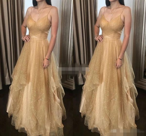 sparkly gold prom dresses spaghetti straps a line tiered skirt pleats ruched floor length custom made evening gowns formal occasion wear, Black
sparkly gold prom dresses spaghetti straps a line tiered skirt pleats ruched floor length custom made evening gowns formal occasion wear, Black