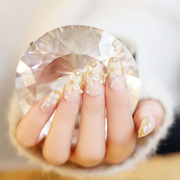 new arrival 24pcs lady wedding fake nails white flowers shining 3d diamond rhinestone full cover long round head false nails, Red;gold
new arrival 24pcs lady wedding fake nails white flowers shining 3d diamond rhinestone full cover long round head false nails, Red;gold