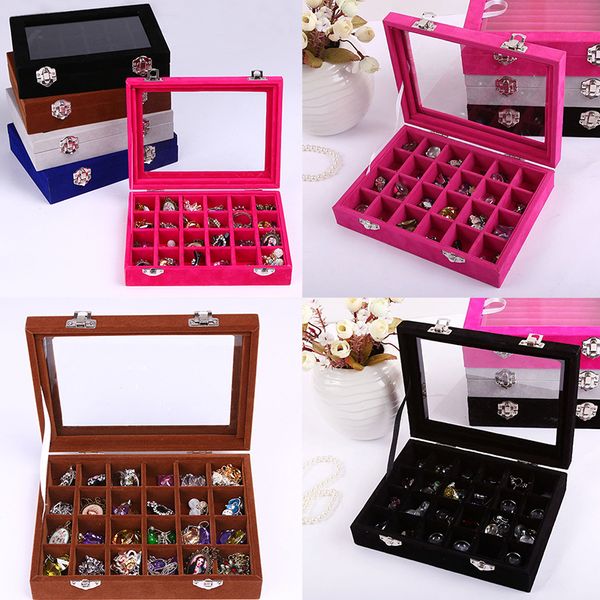 12/24 grid jewelry tray box removable display case organizer glass lid & lock d20, Pink;blue
12/24 grid jewelry tray box removable display case organizer glass lid & lock d20, Pink;blue